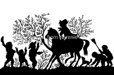 Silhouette Artwork 5 - Man on a Horse Greeted by Children