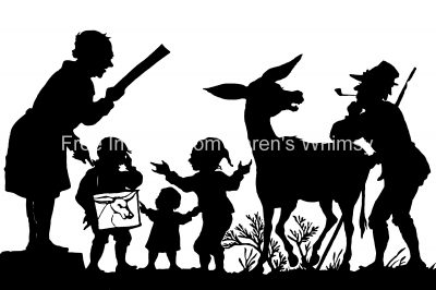 Silhouette Artwork 8 - Group of People with Donkey