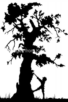 Free Silhouette Images 10 - Boy with Ax in a Tree