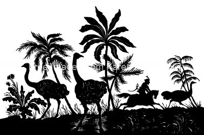 Silhouette Images 9 - Man Chasing Ostriches