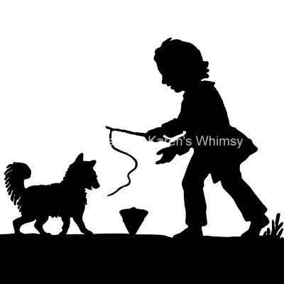 Silhouette Clip Art 11 - Child with Dog and Top