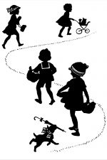 Silhouette Clipart 9 - Children and Dog Walking