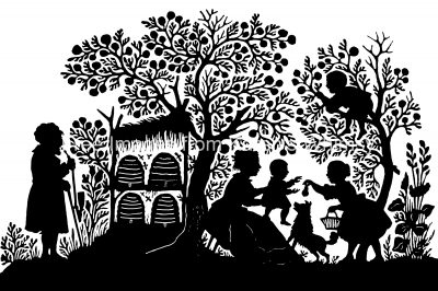 Images of Silhouettes 9 - Family in Apple Orchard