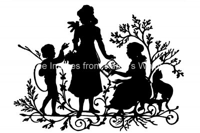 Free Silhouette Designs 4 - Two Girls Read to a Boy