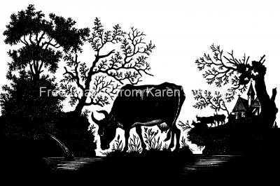 Free Silhouette Designs 7 - Cow at a Stream