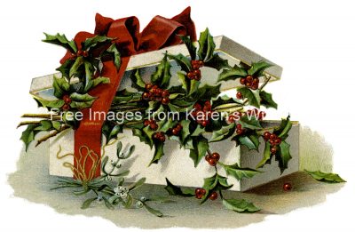 Xmas Images 6 - Gift Box of Holly Tied with Ribbon