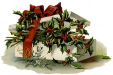 Xmas Images 6 - Gift Box of Holly Tied with Ribbon
