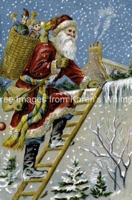 Santa Claus Images 3 - Climbing a Ladder