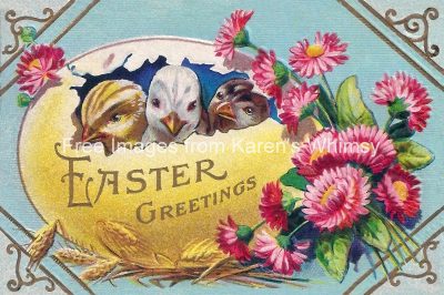 Free Easter Clip Art 1 - Chicks in an Egg with Flowers