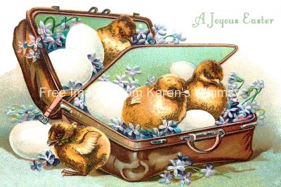 Free Easter Clip Art 2 - Suitcase of Chicks and Eggs