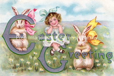 Free Easter Clip Art 3 - Girl with Bunnies
