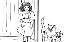 Kitten Coloring Pages 2 - Girl with Two Kittens