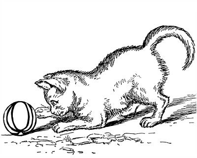 Kitten Coloring Pages 1 - Kitten Plays with Ball