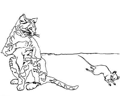 Kitten Coloring Pages 5 - Kitten Spies a Mouse