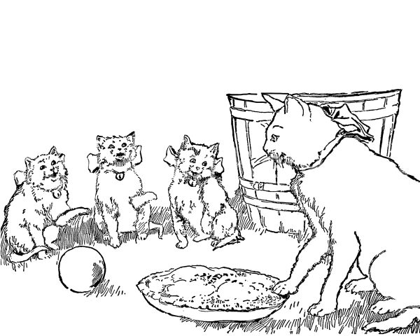 Cat Coloring Pages 2 - Hungry Kittens