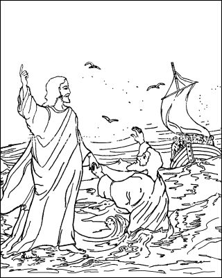 jesus walking on water clipart black and white