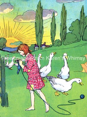 Free Clip Art Images 3 - Girl Knitting in Meadow