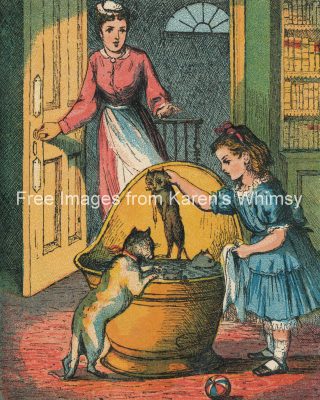 Vintage Pictures 15 - Little Girl Cleans Kittens