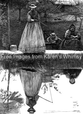 Royalty Free Vintage Images 5 - Woman's Reflection While Fishing