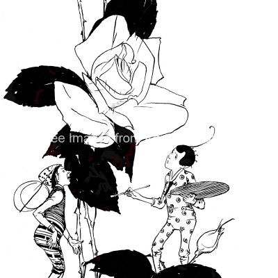 Fairy Clip Art Black and White 4 - Fairy Paints a Rose