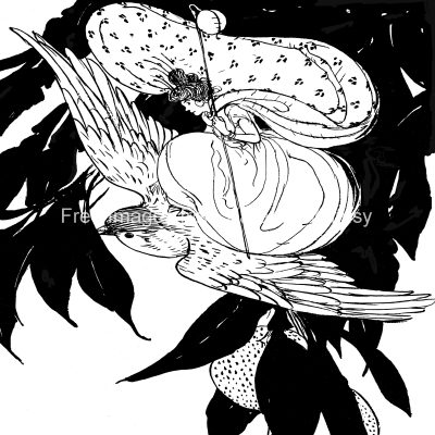 Fairy Clip Art Black and White 6 - Fairy Rides a Bird