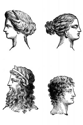 Ancient Greek hairstyles. Example of men's hairdressing in classical Greece,  600- 146 BC.After original by Herbert Norris Stock Photo - Alamy